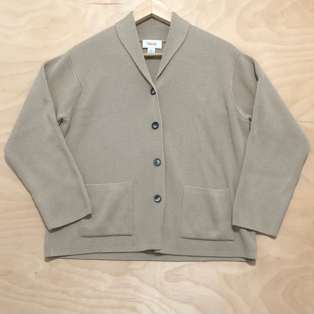 Talbots Oversized Merino Wool Cardigan Sweater Brown Pockets Made Italy Size PS.